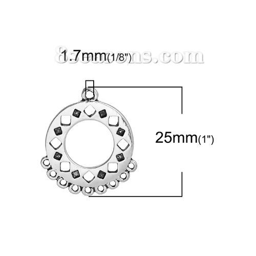 Image de Connecteurs en Alliage de Zinc Géométrique Argent Vieilli Rond 25mm x 22mm, 4 Pcs