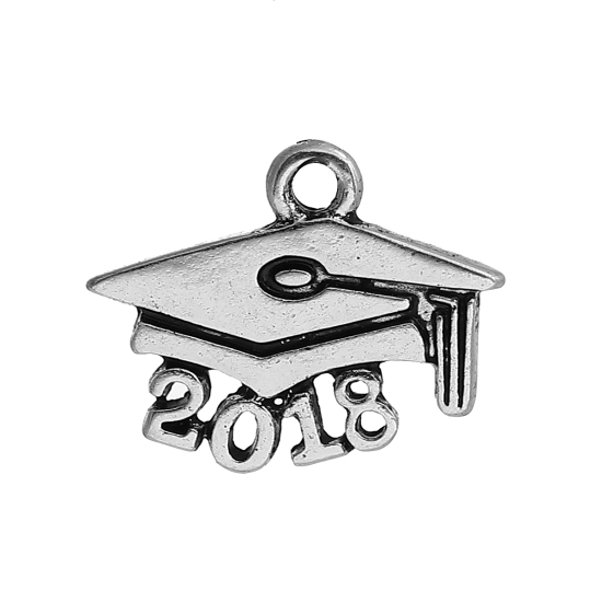 Picture of Graduation Jewelry Zinc Based Alloy Charms Doctorial Hat Number Carved 