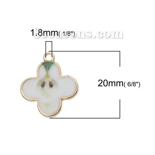 Image de Breloque en Alliage de Zinc Pomme Croix Doré Blanc & Vert 20mm x 17mm, 5 Pcs