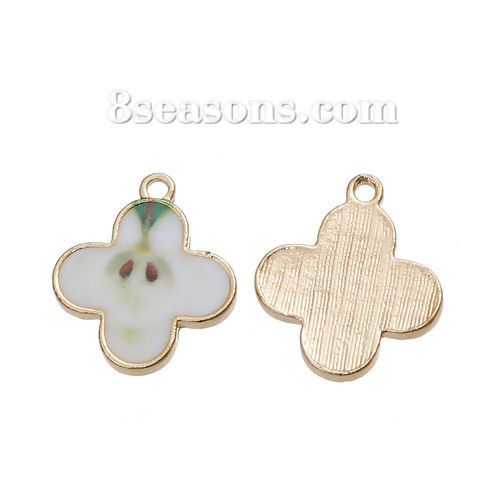 Image de Breloque en Alliage de Zinc Pomme Croix Doré Blanc & Vert 20mm x 17mm, 5 Pcs