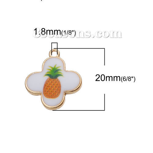 Image de Breloque en Alliage de Zinc Ananas Croix Doré Blanc & Jaune 20mm x 17mm, 5 Pcs