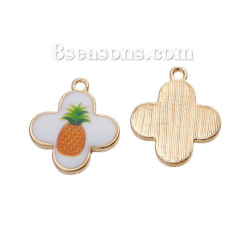 Image de Breloque en Alliage de Zinc Ananas Croix Doré Blanc & Jaune 20mm x 17mm, 5 Pcs