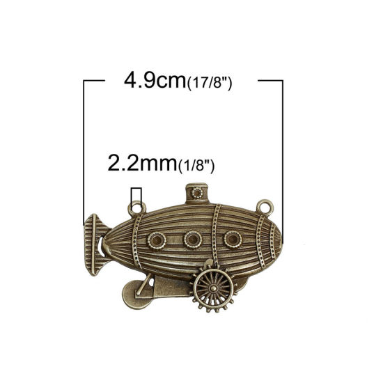 Bild von Zinklegierung Steampunk Verbinder Schiff Bronzefarbe mit Zahnrad Muster 49mm x 33mm, 2 Stück