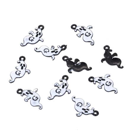 Zamak Colgantes Charms Halloween Fantasma Negro & Blanco " G " Pintura 21mm x 12mm, 10 Unidades