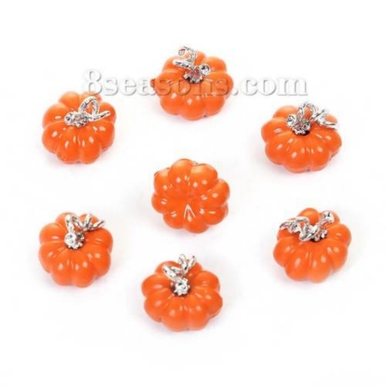 Picture of Zinc Based Alloy 3D Charms Pumpkin Orange Painting 11mm( 3/8") x 10mm( 3/8"), 10 PCs