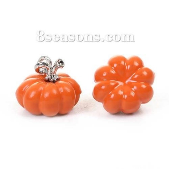 Picture of Zinc Based Alloy 3D Charms Pumpkin Orange Painting 11mm( 3/8") x 10mm( 3/8"), 10 PCs