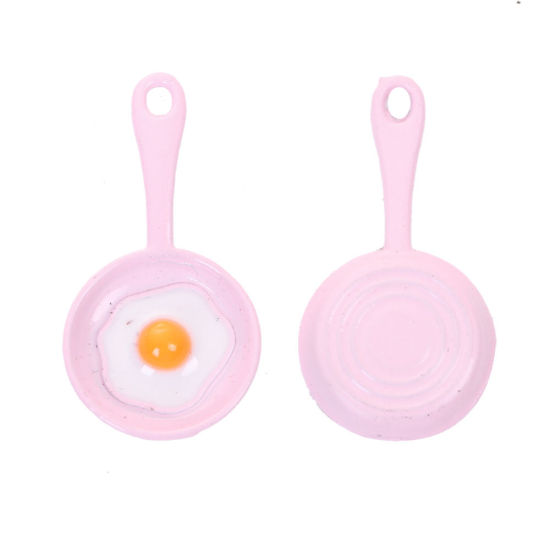 Picture of Zinc Based Alloy Charms Pot White Red Poached Egg Painting 28mm(1 1/8") x 15mm( 5/8"), 10 PCs