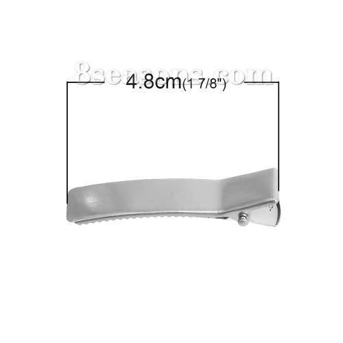 Picture of Iron Based Alloy Hair Clips Findings Silver Tone 48mm x 10mm, 30 PCs