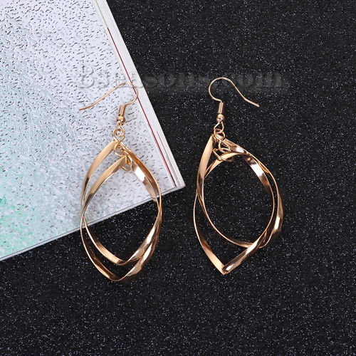 Picture of Earrings Gold Plated Spiral 69mm(2 6/8") x 26mm(1"), Post/ Wire Size: (21 gauge), 1 Pair