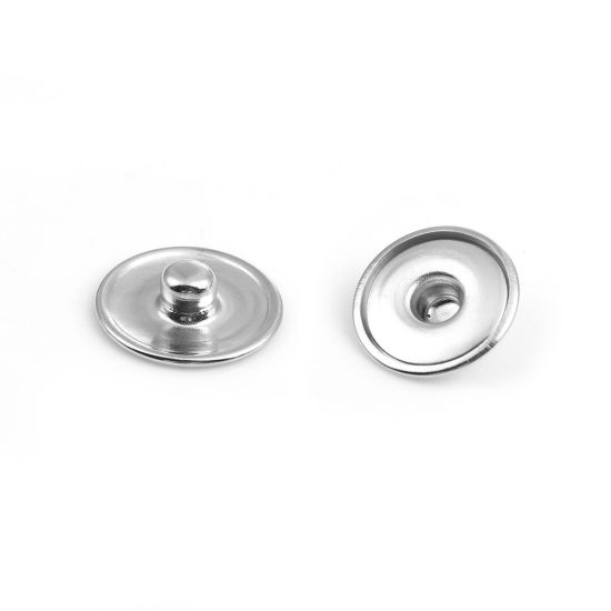 Picture of 18mm( 6/8") Zinc Based Alloy Snap Button Fit Snap Button Bracelets Round Silver Tone Cabochon Settings (Fits 16mm Dia.) , Knob Size: 5.5mm( 2/8"), 10 PCs
