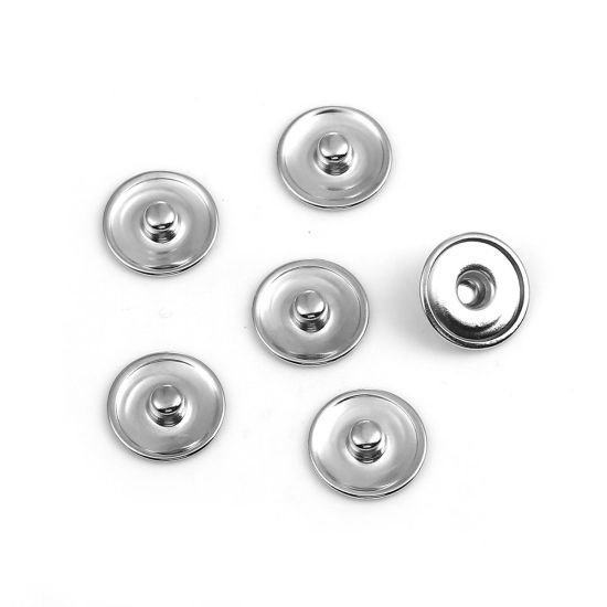 Picture of 18mm( 6/8") Zinc Based Alloy Snap Button Fit Snap Button Bracelets Round Silver Tone Cabochon Settings (Fits 16mm Dia.) , Knob Size: 5.5mm( 2/8"), 10 PCs