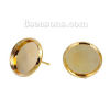 Imagen de Latón Pendientes Ronda Chapado en Oro Base Camafeo (Apta 12mm) 14mm x 13mm, Post/ Wire: (21 gauge), 10 Unidades