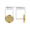 Imagen de Latón Pendientes Ronda Chapado en Oro Base Camafeo (Apta 12mm) 14mm x 13mm, Post/ Wire: (21 gauge), 10 Unidades