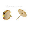 Imagen de Latón Pendientes Ronda Chapado en Oro Base Camafeo (Apta 12mm) 14mm x 13mm, Post/ Wire: (21 gauge), 10 Unidades