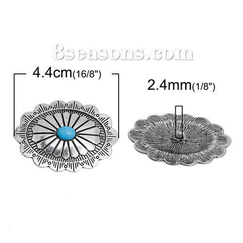 Picture of Zinc Based Alloy & Resin Metal Sewing Buttons Oval Antique Silver Color 44mm(1 6/8") x 32mm(1 2/8"), 2 PCs