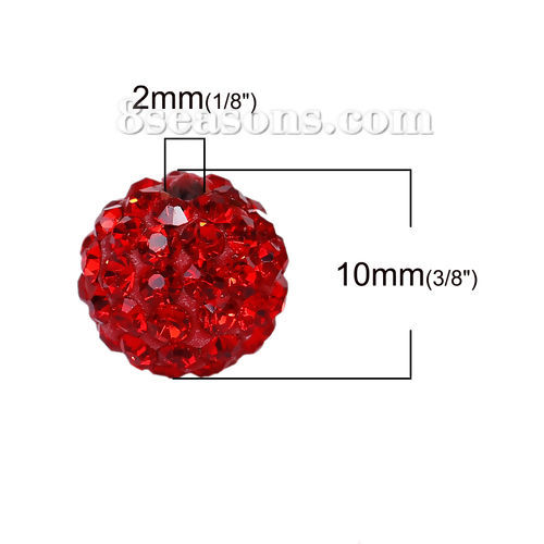 Picture of Polymer Clay & Rhinestone Beads Ball Red About 10mm Dia, Hole: Approx 2mm, 1 Piece