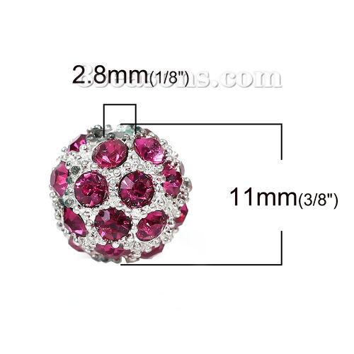 Immagine di Lega di Zinco Perline Palla Argento Placcato Ametista Strass Circa 11mm Dia, Foro: Circa 2.8mm, 1 Pz