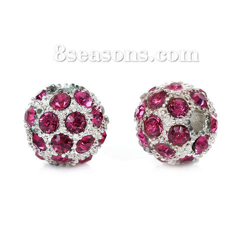 Immagine di Lega di Zinco Perline Palla Argento Placcato Ametista Strass Circa 11mm Dia, Foro: Circa 2.8mm, 1 Pz