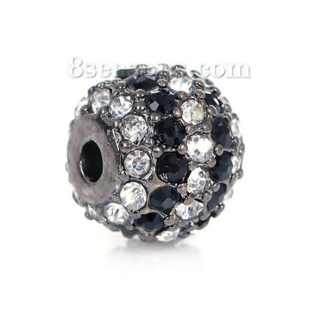 Zinc Based Alloy Beads Round Gunmetal Clear Rhinestone About 11mm Dia, Hole: Approx 2.4mm, 1 Piece