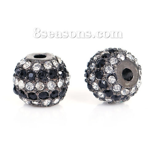 Picture of Zinc Based Alloy Beads Round Gunmetal Clear Rhinestone About 11mm Dia, Hole: Approx 2.4mm, 1 Piece