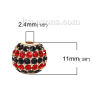 Picture of Zinc Based Alloy Beads Round Gold Plated Black & Red Rhinestone About 11mm Dia, Hole: Approx 2.4mm, 1 Piece