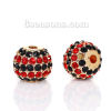 Picture of Zinc Based Alloy Beads Round Gold Plated Black & Red Rhinestone About 11mm Dia, Hole: Approx 2.4mm, 1 Piece