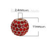 Picture of Zinc Based Alloy Beads Round Gold Plated Red Rhinestone About 11mm Dia, Hole: Approx 2.4mm, 1 Piece