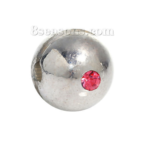 Imagen de Acero Inoxidable Cuentas Bola Tono de Plata Rosa Rhinestone Aprox 10mm Dia, Agujero: Aprox 2.5mm, 1 Unidad