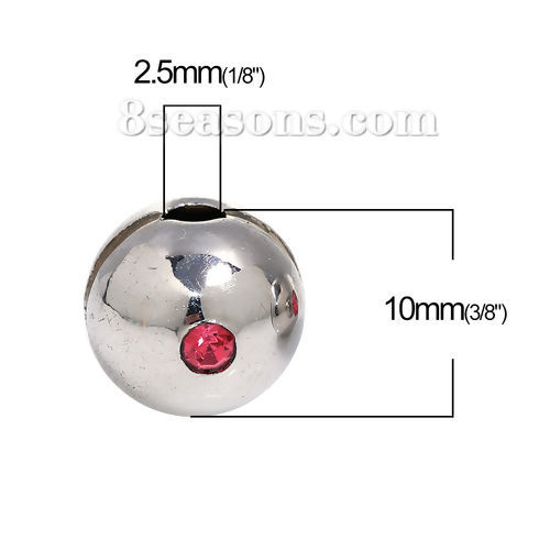Imagen de Acero Inoxidable Cuentas Bola Tono de Plata Rosa Rhinestone Aprox 10mm Dia, Agujero: Aprox 2.5mm, 1 Unidad