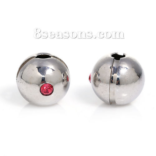 Imagen de Acero Inoxidable Cuentas Bola Tono de Plata Rosa Rhinestone Aprox 10mm Dia, Agujero: Aprox 2.5mm, 1 Unidad