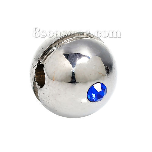 Imagen de Acero Inoxidable Cuentas Bola Tono de Plata Azul Marino Rhinestone Aprox 10mm Dia, Agujero: Aprox 2.5mm, 1 Unidad