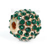 Picture of Zinc Based Alloy Beads Round Gold Plated Green Rhinestone About 11mm Dia, Hole: Approx 2.4mm, 1 Piece