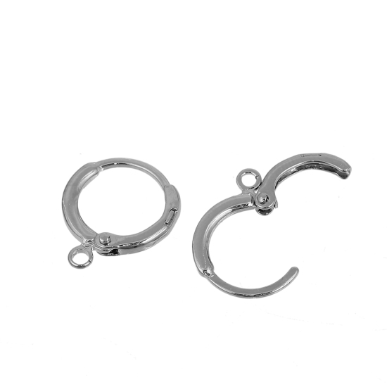 Image de Boucles d'Oreilles Dormeuse en Laiton Argent Mat, 14mm x 12mm, 5 Paires                                                                                                                                                                                       