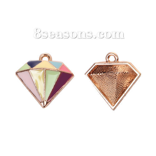 Picture of Zinc Based Alloy Mosaic Charms Diamond Shape Gold Plated Multicolor Enamel 16mm( 5/8") x 16mm( 5/8"), 10 PCs