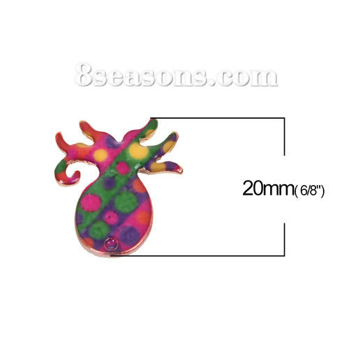 Picture of Zinc Based Alloy Mosaic Charms Octopus Gold Plated Multicolor Enamel 20mm( 6/8") x 17mm( 5/8"), 10 PCs