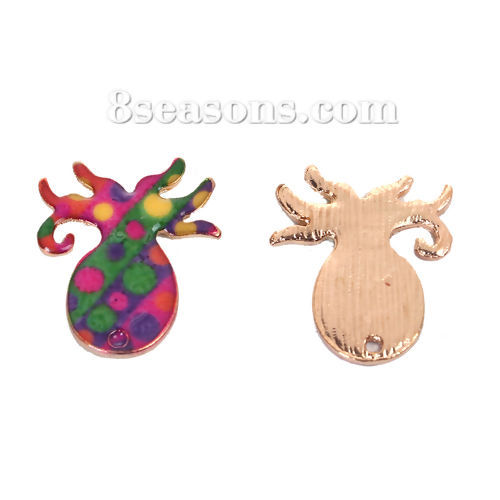 Picture of Zinc Based Alloy Mosaic Charms Octopus Gold Plated Multicolor Enamel 20mm( 6/8") x 17mm( 5/8"), 10 PCs