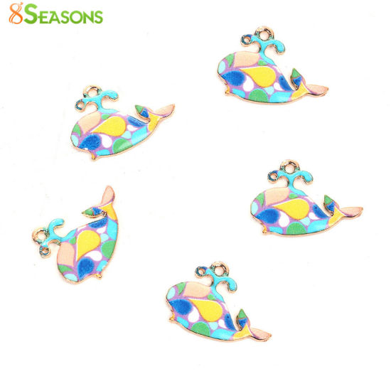 Picture of Zinc Based Alloy Mosaic Charms Octopus Gold Plated Multicolor Enamel 20mm( 6/8") x 17mm( 5/8"), 10 PCs