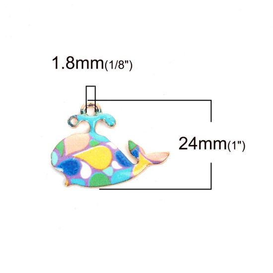 Picture of Zinc Based Alloy Mosaic Charms Octopus Gold Plated Multicolor Enamel 20mm( 6/8") x 17mm( 5/8"), 10 PCs