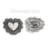 Picture of Zinc Based Alloy Metal Sewing Buttons Heart Antique Silver Color (Can Hold ss12 Pointed Back Rhinestone) 40mm(1 5/8") x 39mm(1 4/8"), 2 PCs