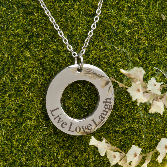 304ステンレス鋼 インスパイア ネックレス 環状 シルバートーン " Live Love Laugh" 51.5cm長さ、 1 本 の画像