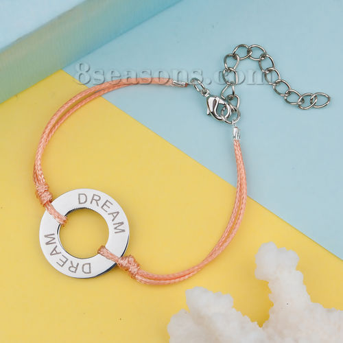 Immagine di 304 Acciaio Inossidabile Ispirare Braccialetti Tono Argento Arancione Anello Lettere " Dream " lunghezza: 15.5cm, 1 Pz