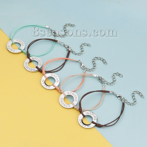 Immagine di 304 Acciaio Inossidabile Ispirare Braccialetti Tono Argento Arancione Anello Lettere " Dream " lunghezza: 15.5cm, 1 Pz