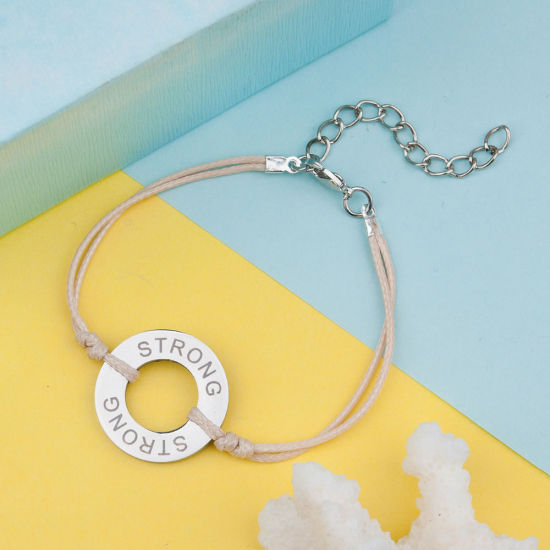 Immagine di 304 Acciaio Inossidabile Ispirare Braccialetti Tono Argento Arancione Anello Lettere " Dream " lunghezza: 15.5cm, 1 Pz