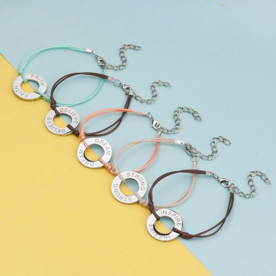 Immagine di 304 Acciaio Inossidabile Ispirare Braccialetti Tono Argento Arancione Anello Lettere " Dream " lunghezza: 15.5cm, 1 Pz