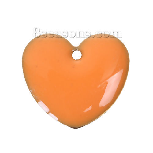 Picture of Brass Enamelled Sequins Charms Heart Unplated Orange Enamel 16mm x16mm( 5/8" x 5/8"), 10 PCs                                                                                                                                                                  