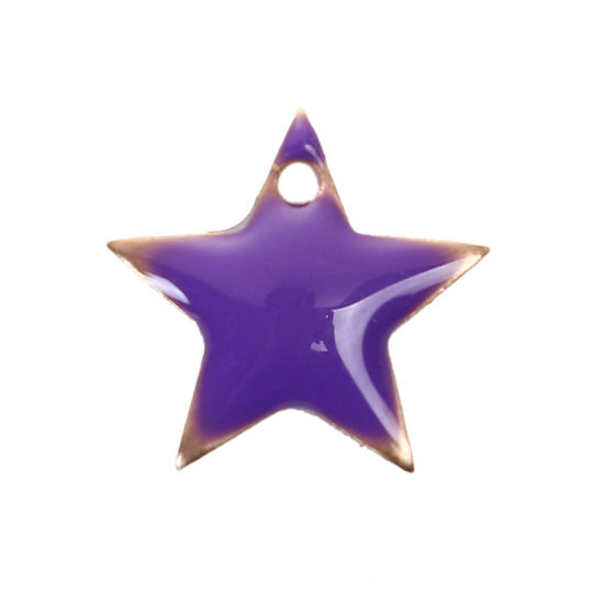 Picture of Brass Enamelled Sequins Charms Pentagram Star Unplated Royal Blue Enamel 12mm( 4/8") x 11mm( 3/8"), 10 PCs