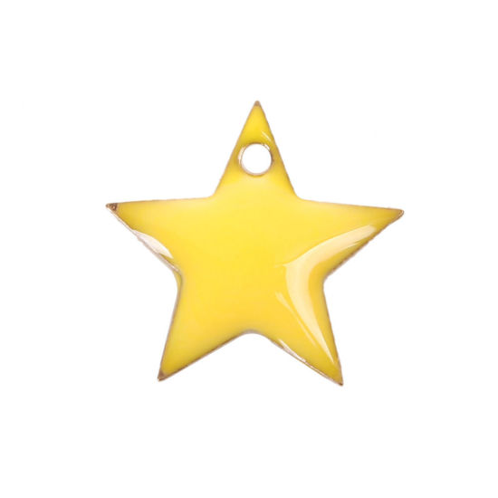 Picture of Brass Enamelled Sequins Charms Pentagram Star Unplated Orange Enamel 12mm( 4/8") x 11mm( 3/8"), 10 PCs