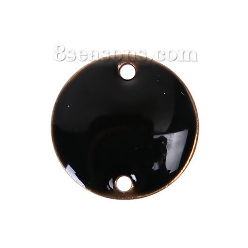 Picture of Brass Enamelled Sequins Connectors Round Unplated Black Enamel 12mm( 4/8") Dia, 10 PCs                                                                                                                                                                        