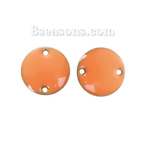 Picture of Brass Enamelled Sequins Connectors Round Unplated Orange Enamel 12mm( 4/8") Dia, 10 PCs                                                                                                                                                                       
