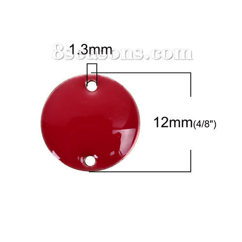 Picture of Brass Enamelled Sequins Connectors Round Unplated Red Enamel 12mm( 4/8") Dia, 10 PCs                                                                                                                                                                          